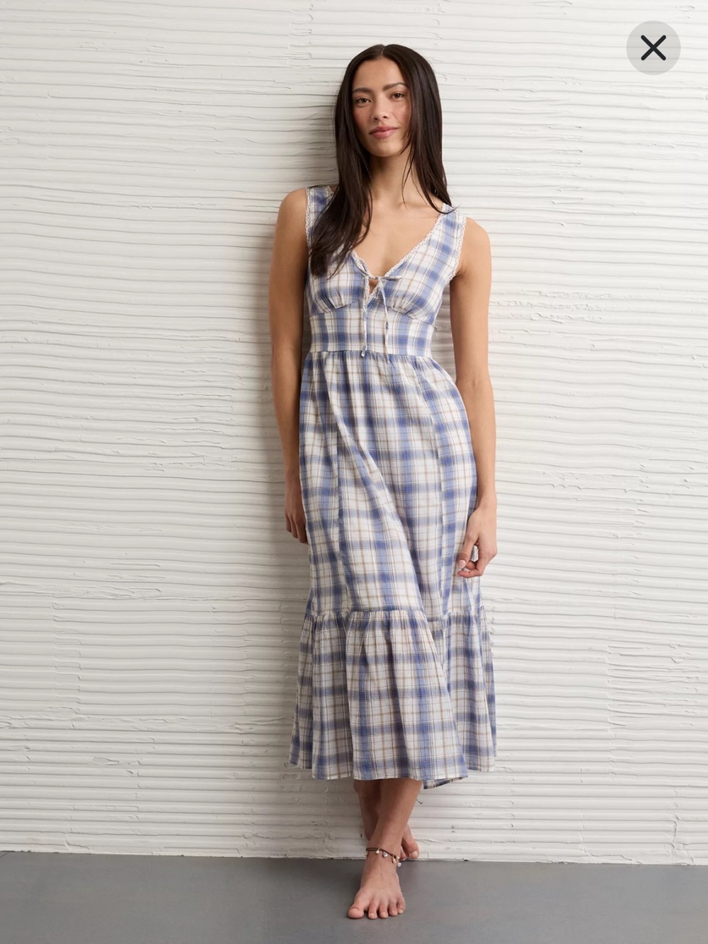 NWT AE tie front midi plaid dress small